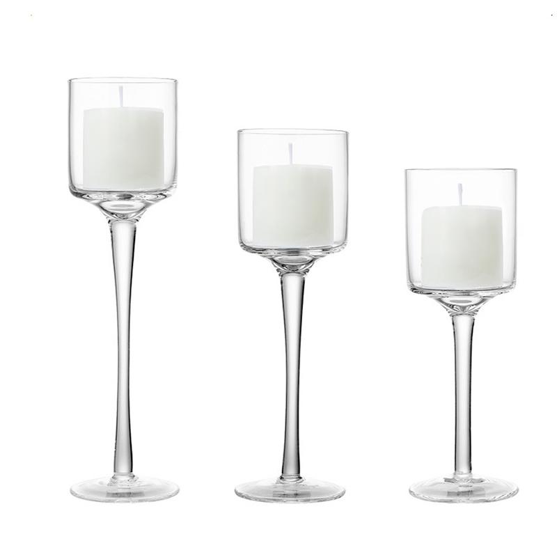 3PC Light Luxury Glass Candle Holder Tall Transparent Candlelights Romantic