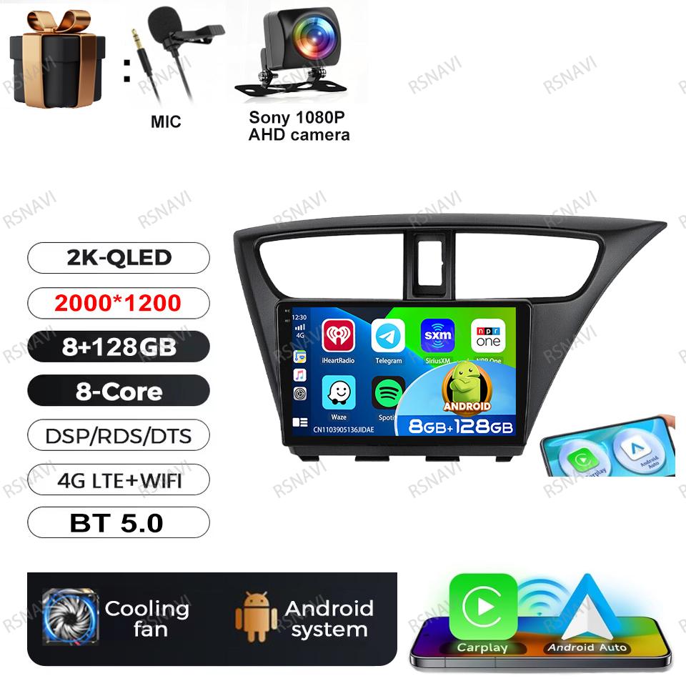 Car Radio Android 16 For Honda CIVIC Hatchback 2012 2013 2014 2015 2016 2017 Autoradio BT Wireless Carplay Auto DVD DSP 2 DIN