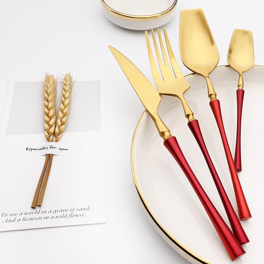 6Set/24Pcs Cutlery Set 18/10 Stainless Steel Set Luxury Dinnerware Gold Forks Western Spoons Knives Steel Cutlery Set Flatware