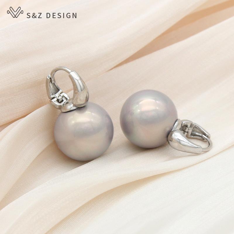 Fashion Round Simulated-pearl Drop Earrings For Women Girl Elegant Wedding Party Jewelry Rose Gold Color Stylish Eardrop Fine Gift