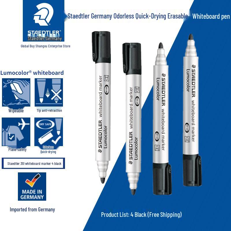 Staedtler Erasable Nontoxic Bold Tip Color Markers – Red, Blue, Black, Orange, Green, Purple (for Kids, Whiteboard Use)