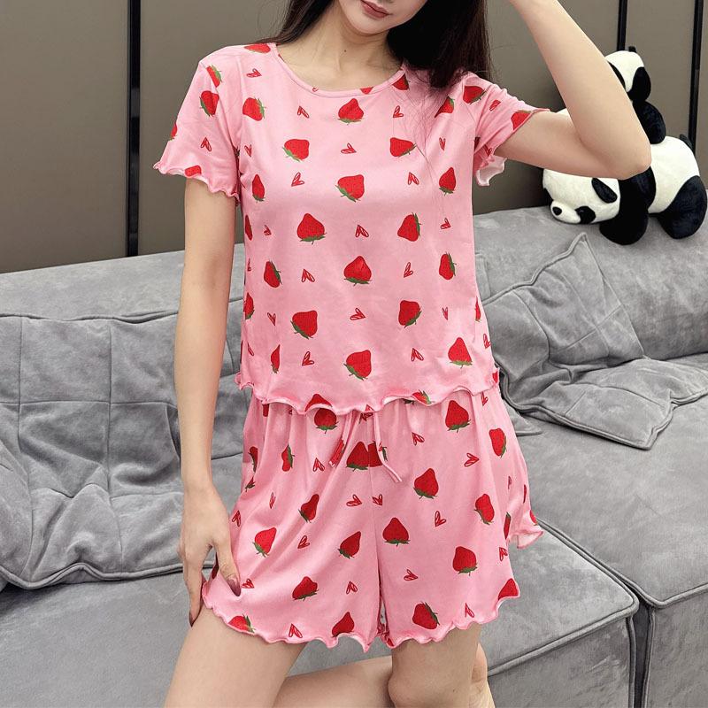2025 Летний женский пижамный комплект с укороченным топом и шортами с круглым вырезом, тонкая пижама из 2 предметов, пижама для девочки, забавный мультяшный принт, молодежная домашняя одежда