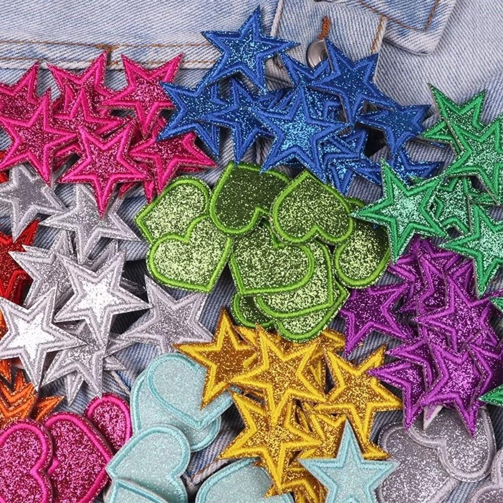 14/17 Pcs Sparkle Iron On Patches Heart Shape Applique Patch Five-pointed Star Patch  DIY Craft