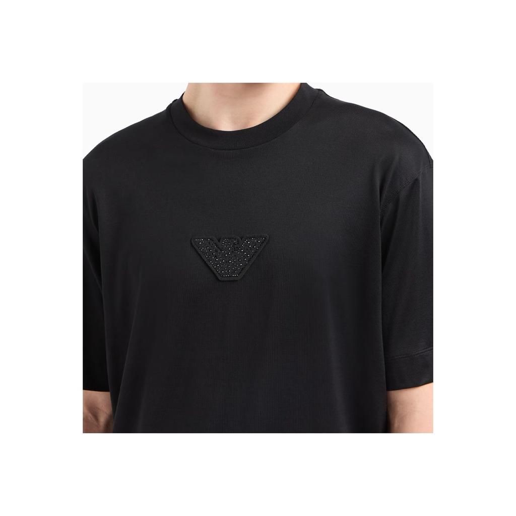 Emporio Armani Капсульная коллекция для клубов Однотонная вязаная футболка с круглым вырезом и коротким рукавом Мужские топы Черный EM001493-AF10017-UC001