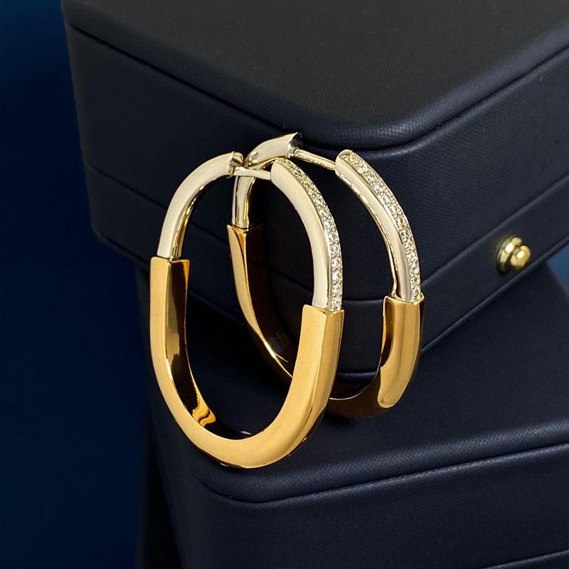 Серьги Fan Personality с замком в форме полубриллианта, двухцветные, U-образные, большие серьги-гвоздики