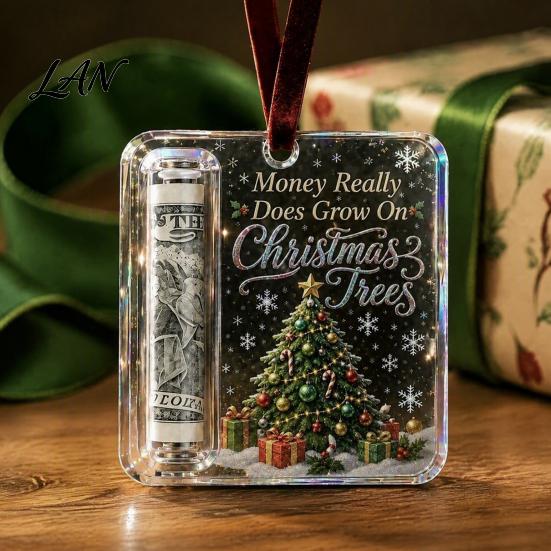 Holiday Hanging Money Holder Christmas Cash Gift Ornament, Clear Acrylic Holder, Xmas DIY Box Tree Decoration, Funny Ways to for Christmas,