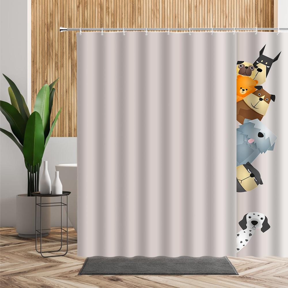 Cartoon Cute Animal Shower Curtain Cat Dog Anime Printed Bathroom Decor 3D Waterproof Bath Fabric Home Curtains For Children