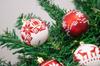 Christmas tree baubles, PRL, plastic, safe for Christmas trees, white, red, set