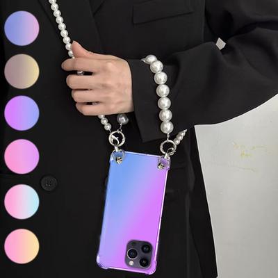Чехол с жемчужным браслетом для IPhone 15 Pro Max, чехлы-шнурки через плечо для iphone 15 14 13 12 11 Plus PRO MAX XS, прозрачная силиконовая задняя крышка с градиентом