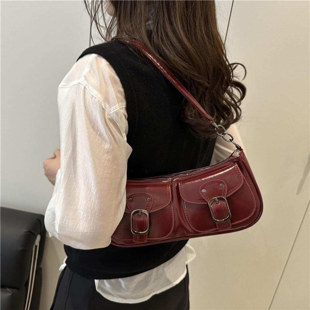 Vintage Pu Leather Shoulder Bag Y2k Zipper Handbag Chic Women's Armpit Bag Hobo Bag