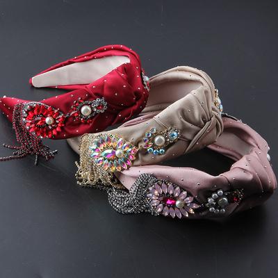 Модный головной убор, ткань в стиле барокко, бриллиантовый тард, повязка на голову с кисточками, красивый аксессуар для волос для женской вечеринки