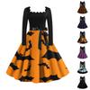 Женское повседневное модное винтажное платье с длинным рукавом и принтом на Хэллоуин