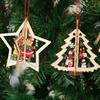 Christmas Decorations Wooden Hollow Out Christmas Tree Pendant Five-pointed Star Bell Snowman Drop Ornament Festival Home Decor