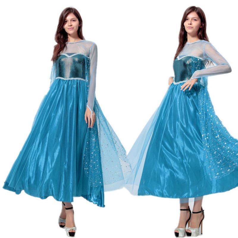 Frozen Princess Elsa Dress Long Sleeve Dress Halloween Costume Cinderella Queen Show Costume