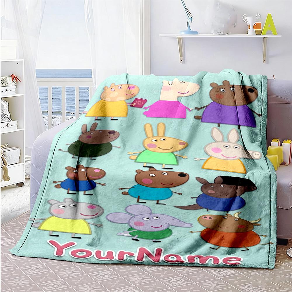 Peppa Pig Customize Text Blanket Throw Customizable Blanket Soft Warm Cozy for Couch Chair Bed Nap Ideal for All Seasons