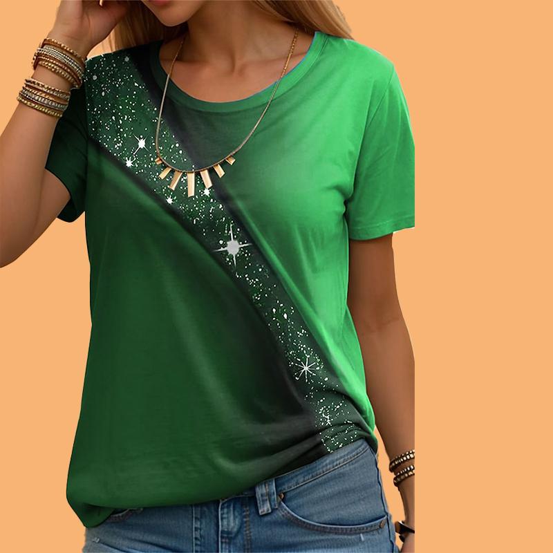 Women's Summer T-shirt Sequin Printed Short Sleeved T-shirt Casual Printed Top