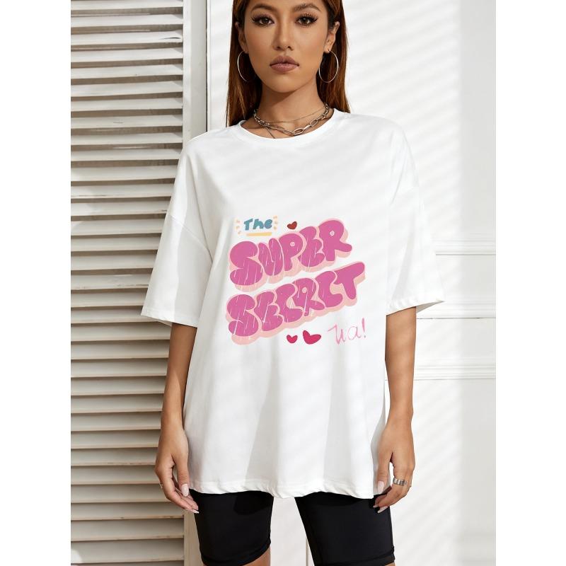 White Oversized T-Shirt With The Super Secret Wa Text And Hearts Print For Casual Wear