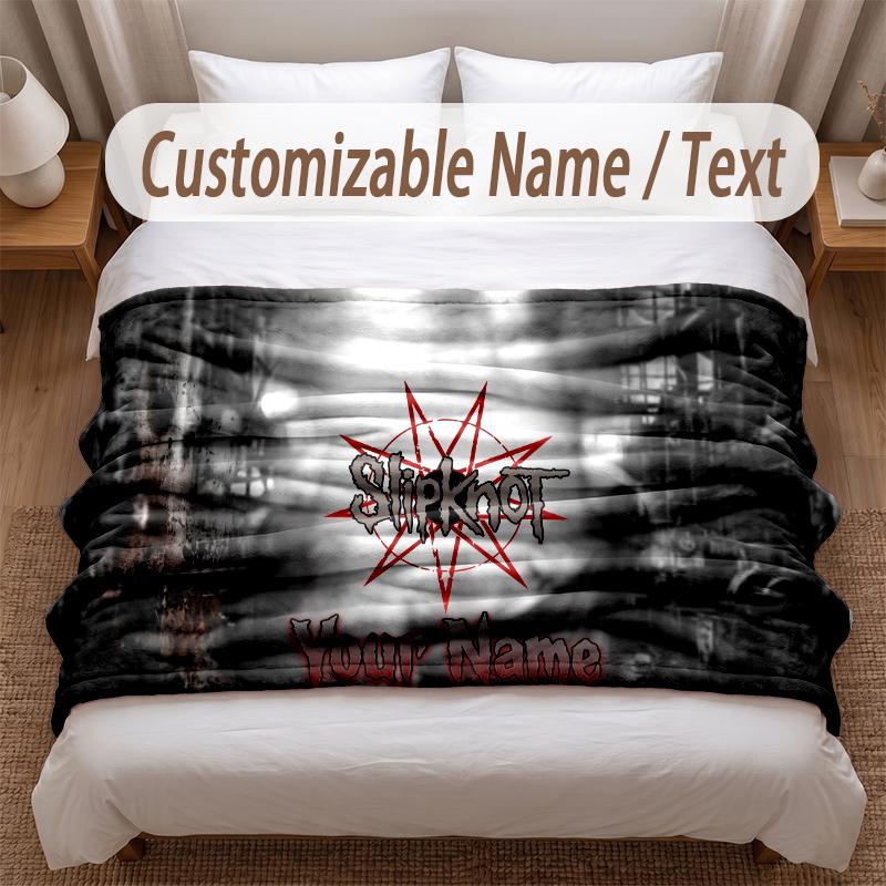 Slipknot Printed Flannel Blanket Custom Name Text Soft Warm Throw For Bedroom Holiday Gift