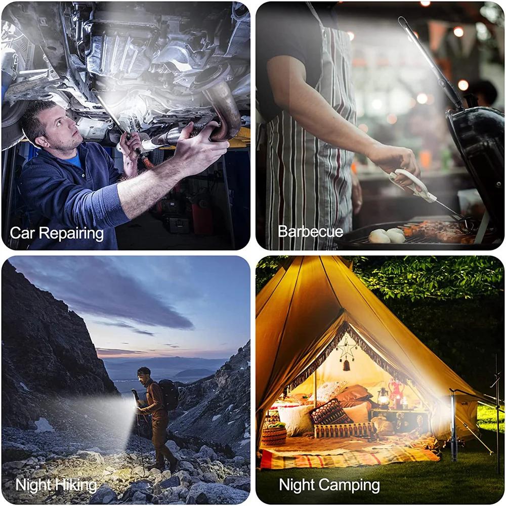 KDULIT COB Flashlight Magnetic Work Light USB Rechargeable Torch Hook Portable Lantern Inspection Light Camping Car Repair Lamp