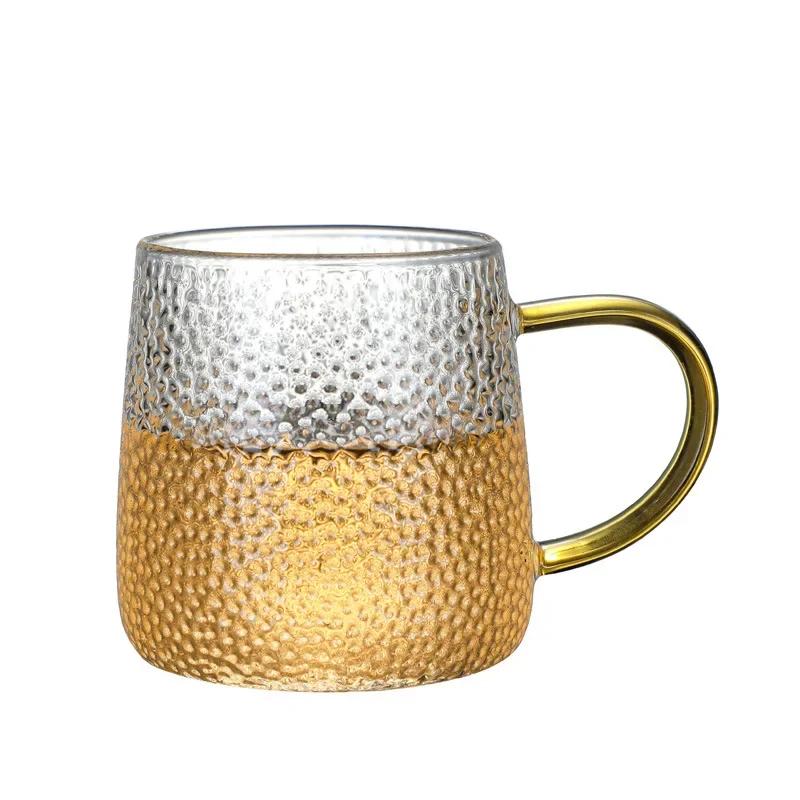 400 мл Молоток Узор Кофе Чай Чашка Стеклянная Кружка Температура Термостойкая Ручка Чай Чашка Коктейль Бытовая Питьевая