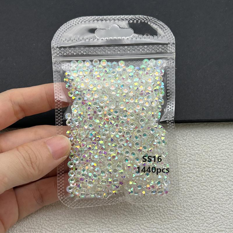 1440Pcs/bag AB/Clear Round Mini Nail Diamond SS3-SS20(1.3-4mm) FlatBack Non-Hotfix Nail Crystal Crystal Clear AB Manicure Glass