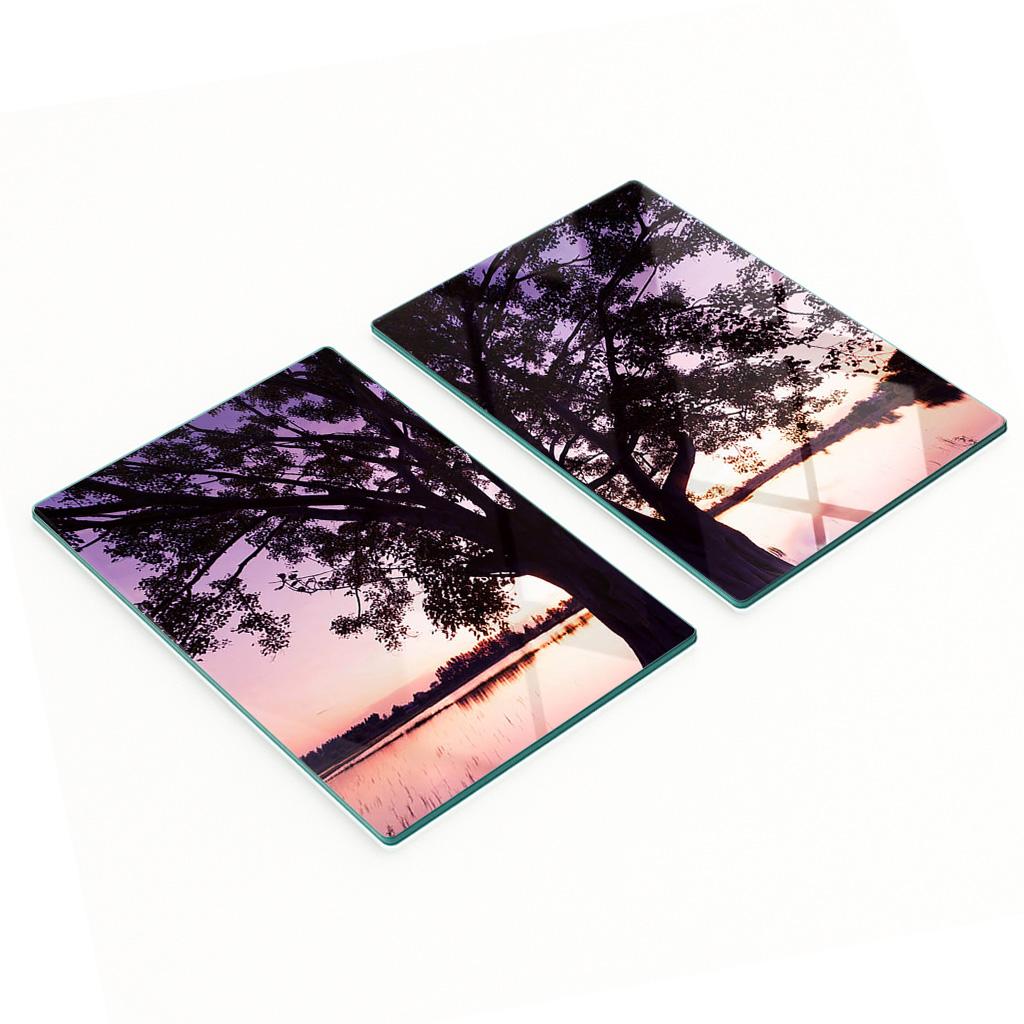 Glass Kitchen Chopping Boards with Tree and Lake Graphics 2x40x52 cm