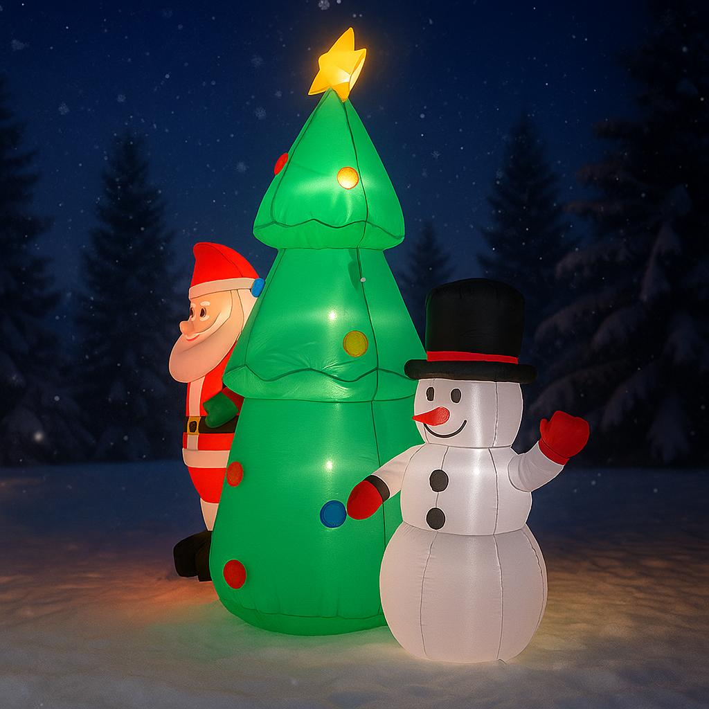 4.92FT Inflatable Christmas Set Santa Tree Snowman Toy Yard Party Decoration Festive Gift LED Lit Xmas Supplies Home Ornament