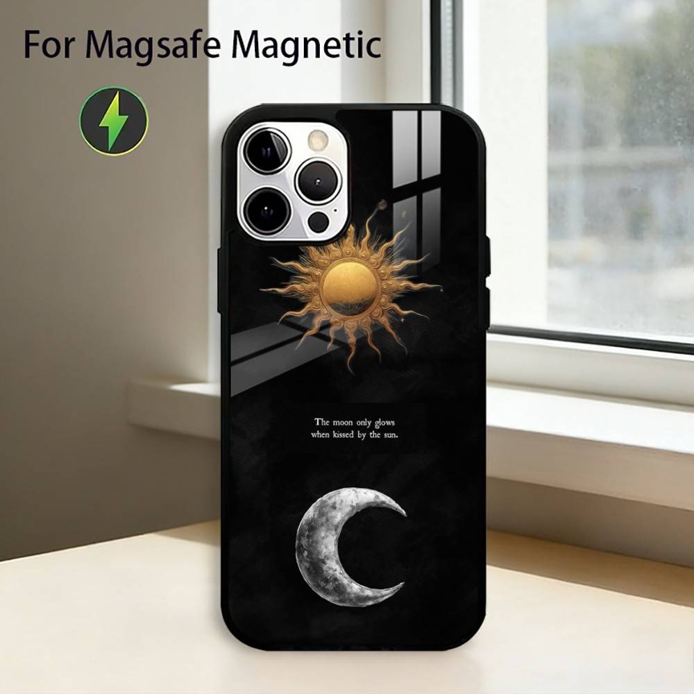 Забавный чехол для телефона с лицом Солнца и Луны для iPhone17,16,15,14,13,12,11 Plus,Pro, магнитный, с беспроводной зарядкой Magsafe