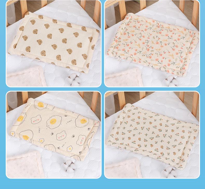 Breathable Cotton Minky Gauze Flat Pillow for Newborns - Universal, Sweat-Absorbent, Four Seasons Style