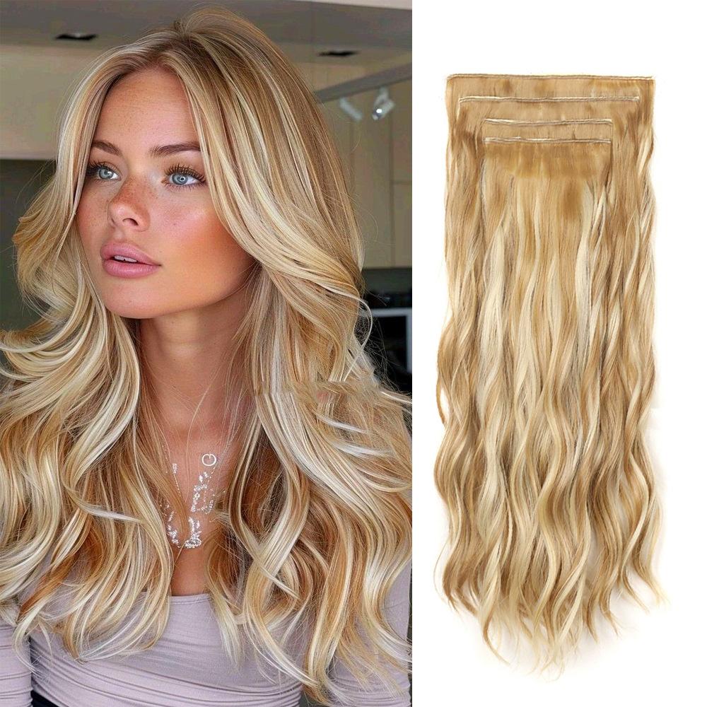 Женский парик синтетический набор из четырех частей на заколках, волосы с эффектом водной ряби, кудрявые, накладка для замены волос