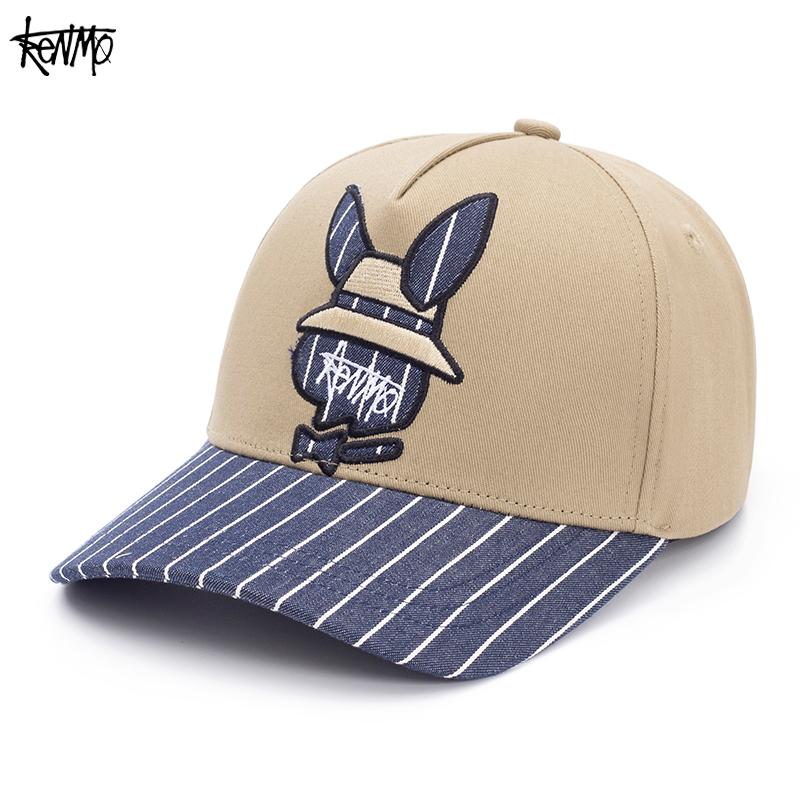 KENMO Striped Splicing Gentleman Rabbit Outdoor Street Fashion Hip Hop Men and Women Adjustable Duck Tongue Baseball
