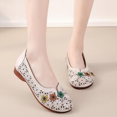 Летние туфли из коровьей кожи с плоским верхом, повседневные, с подошвой из говяжьих сухожилий, женские туфли в этническом стиле, полые сандалии из натуральной кожи, женская обувь для мам