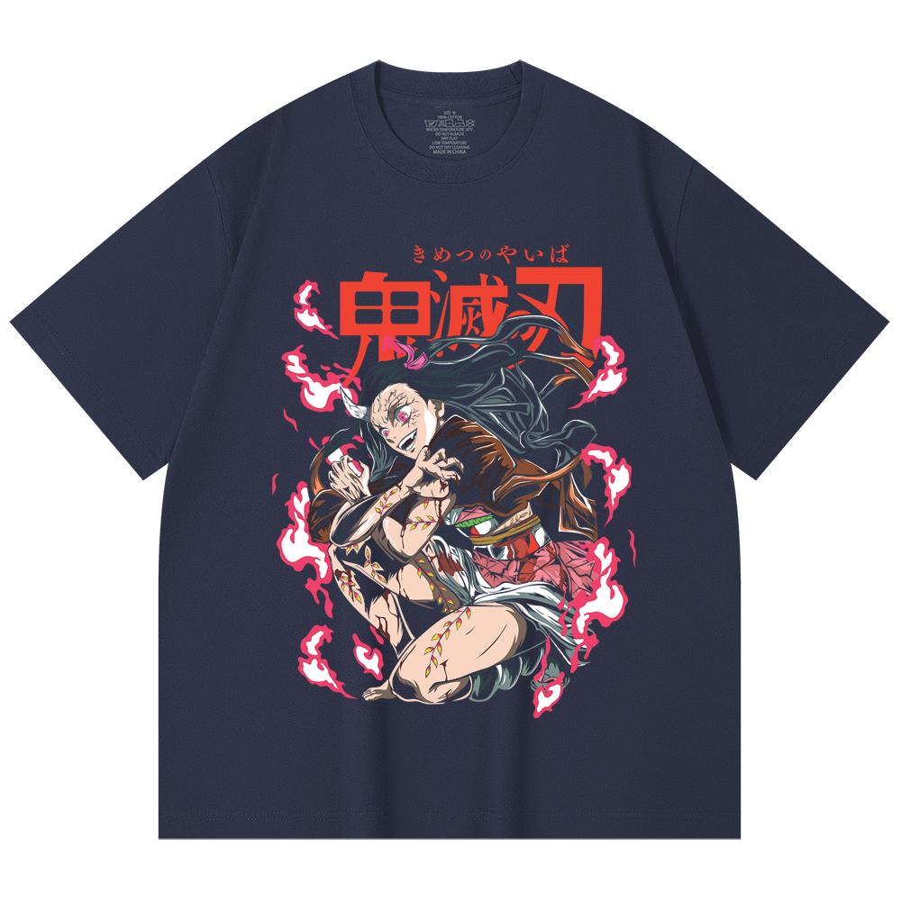 230 Gsm 100% Cotton Demon Slayer V71 Nezuko Demon Print Unisex Heavy Cotton T Shirt