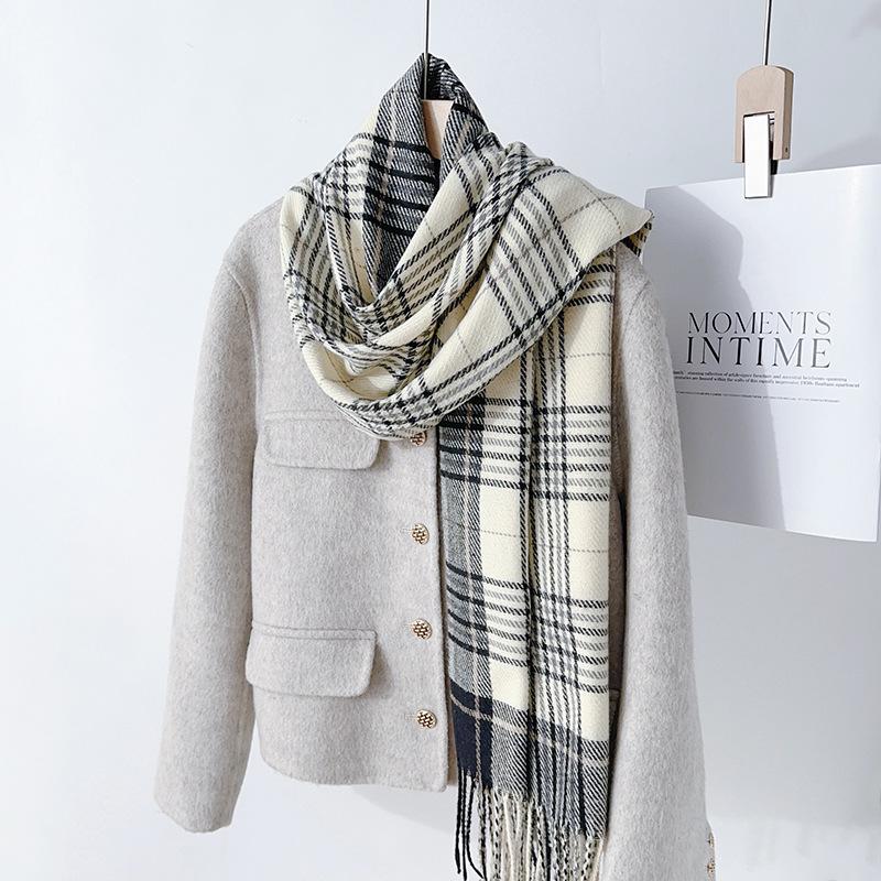 2024 Новый осенне-зимний клетчатый шарф из искусственного кашемира в сетку, теплый и ветрозащитный шарф, женский шарф с кисточками, шаль