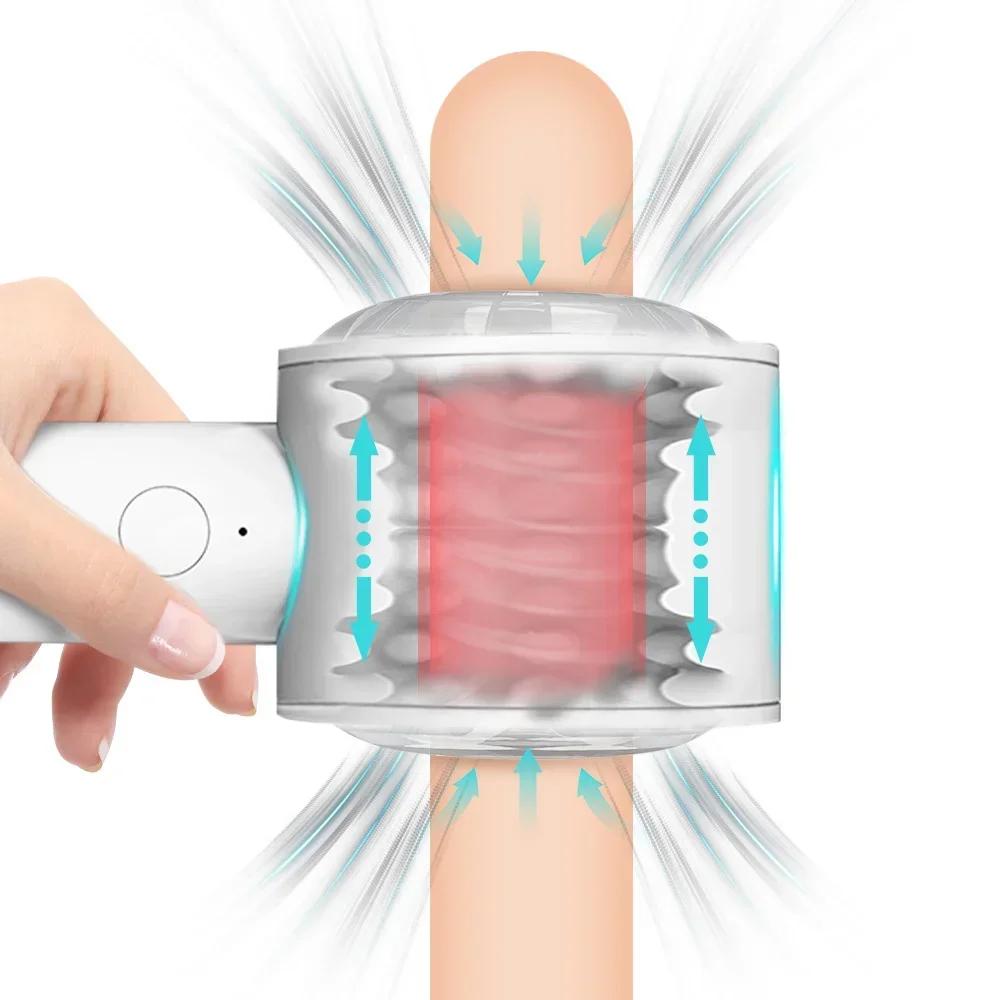 Male Auto Retractable Jet Cup Realistic Vagina Blowjob Oral Sex Masturbation Cup Handheld Retractable Rotating Vibrating Jet Cup