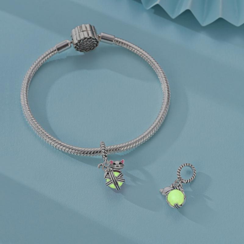 Original Real 925 Sterling Silver Charm Bead Luminous Ball of yarn Cat Pendant Fit Original Bracelet For Women DIY Jewelry Gift