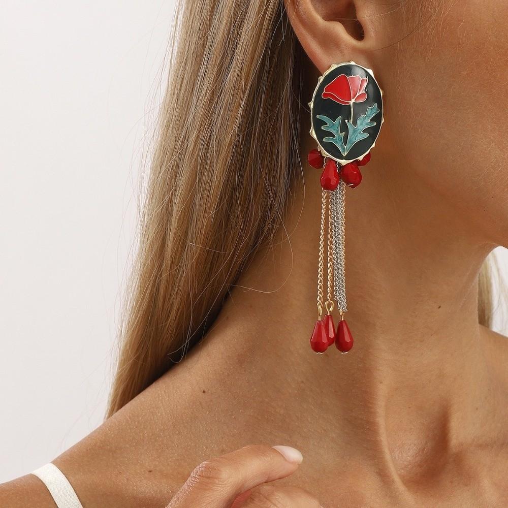 Personalized Enamel Flower Earrings Flower Button Multi-layer Tassel Earrings Jewelry Gifts
