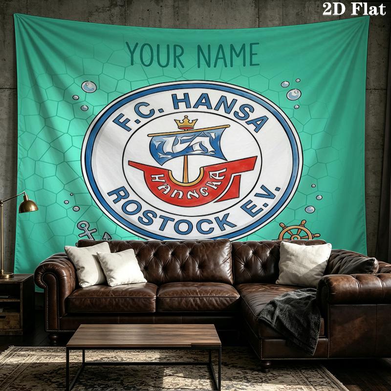 Custom Name FC Hansa Rostock Printed Tapestry – Wall Hanging for Bedrooms, Dorms, and Home Decor