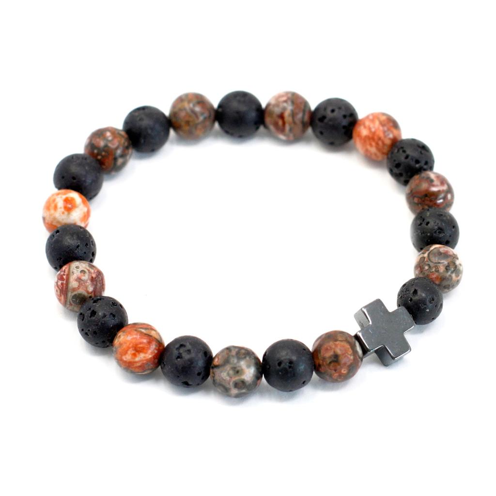 Couples Bracelets Pair Leopard Skin Jasper Lava Stone
