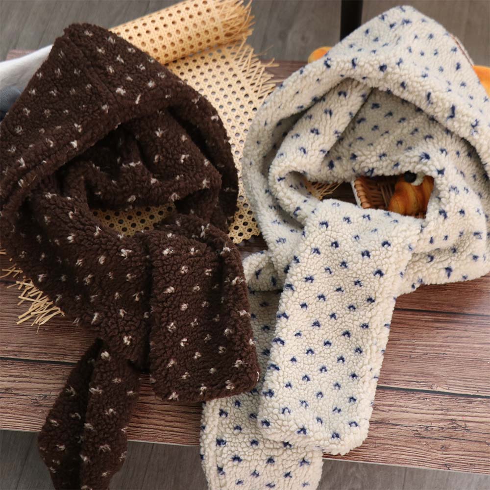 Windproof Balaclava Pullover Hats Thickened Plush Beanies Winter Polka Dot Scarf Hat  Skiing