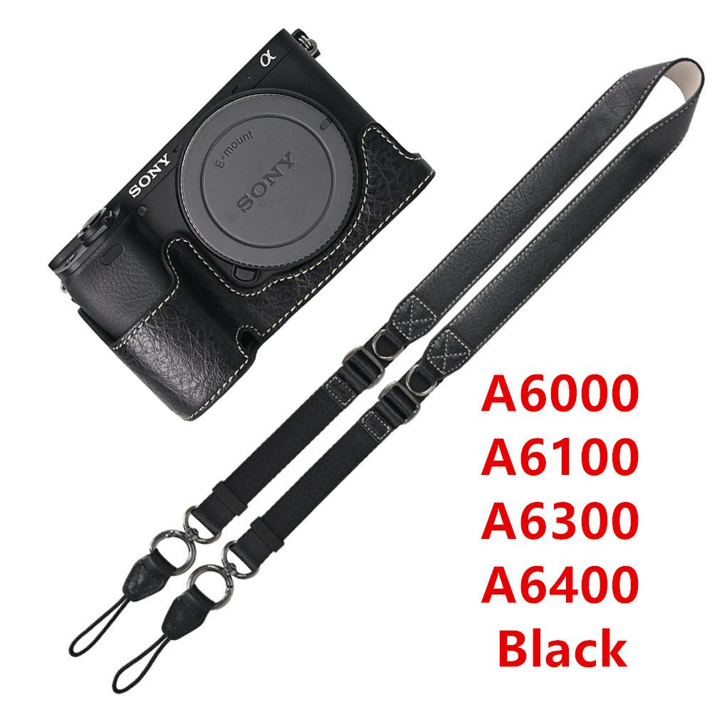 Получехол для камеры из ПУ кожи личи для Sony A6700 A6400 A6300 A6100 A6000 ZVE10 ZVE10II ZVE10M2 с открывающимся снизу чехлом и ремешком