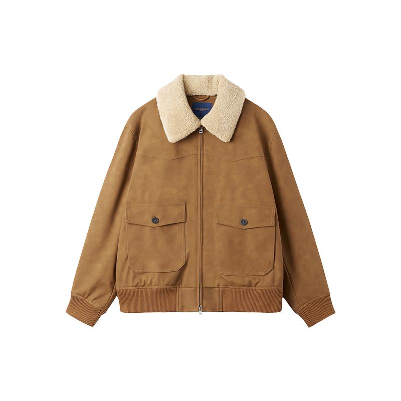 Teenie Weenie Men's Faux Shearling Collar Retro Jacket