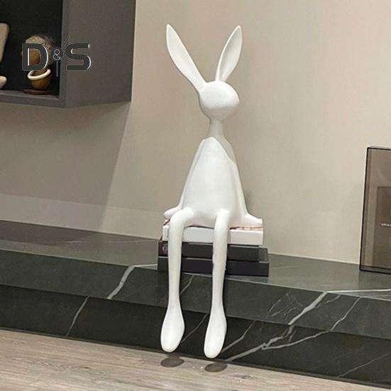 Статуэтка сидящего кролика, длинноногого кролика, смоляная статуэтка, скульптура животного, домашний офис, книжная полка, настольное пасхальное украшение, орнамент
