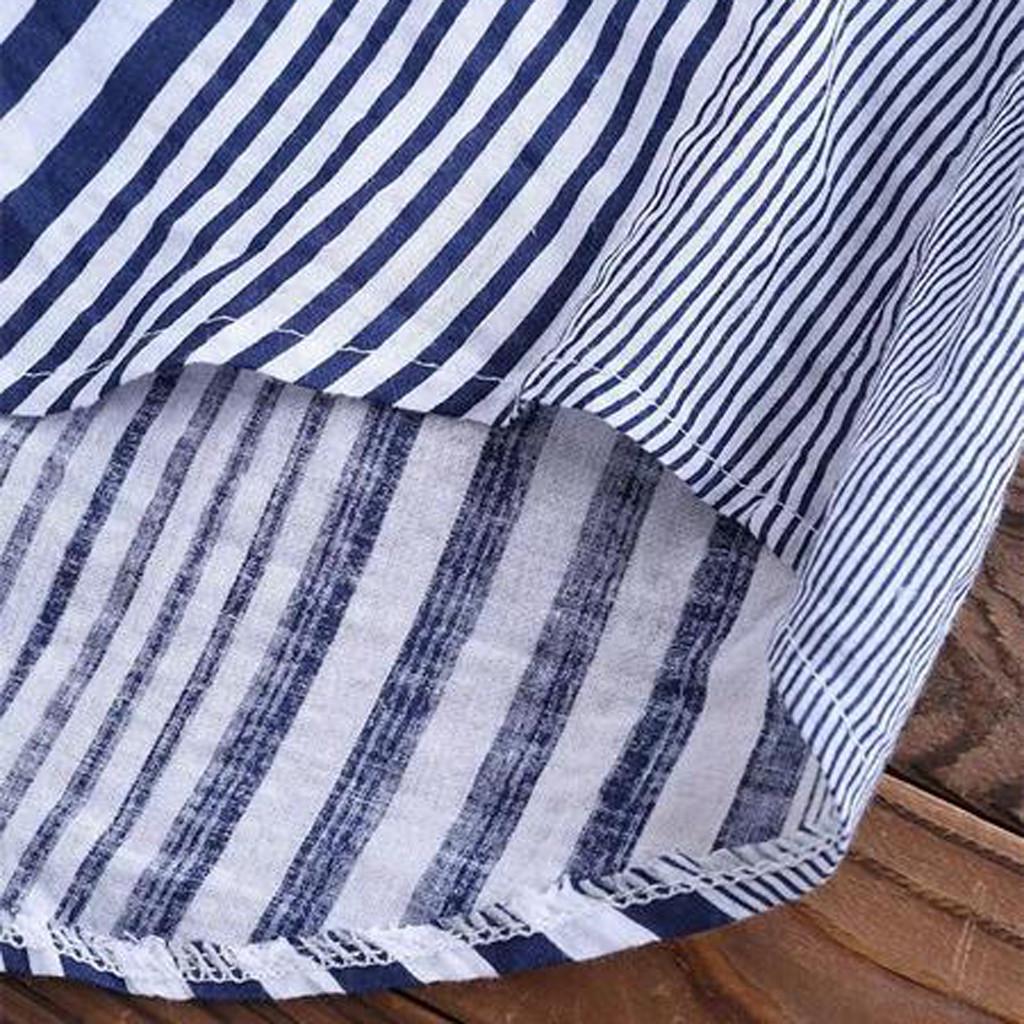 Plus Size Womens Three Quarter Striped Print V-Neck Loose Fit Top T-Shirt Blouse