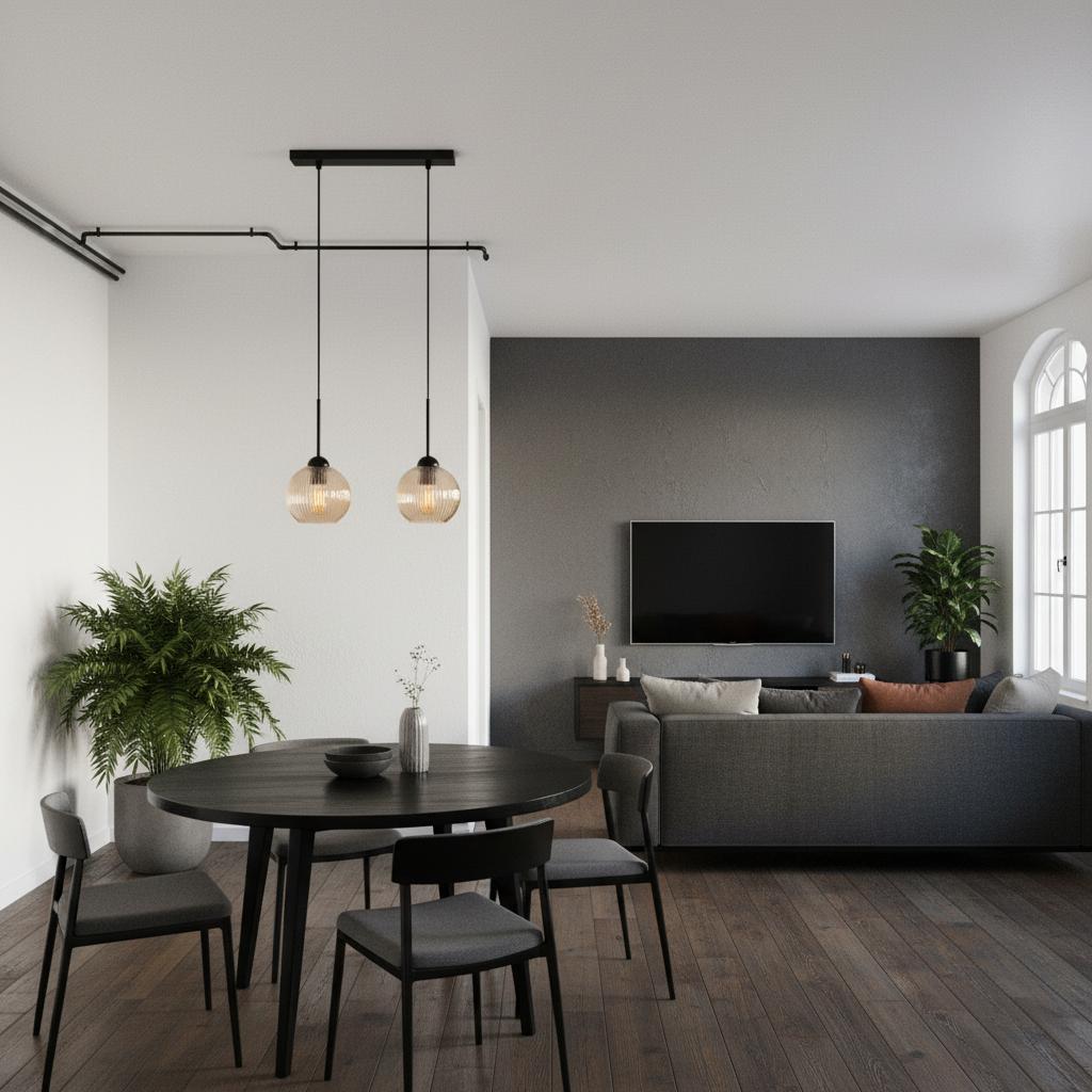 Lampa wisząca sufitowa zwis listwa nad stół do kuchni klosz bursztyn 2xe27 pion 15-038