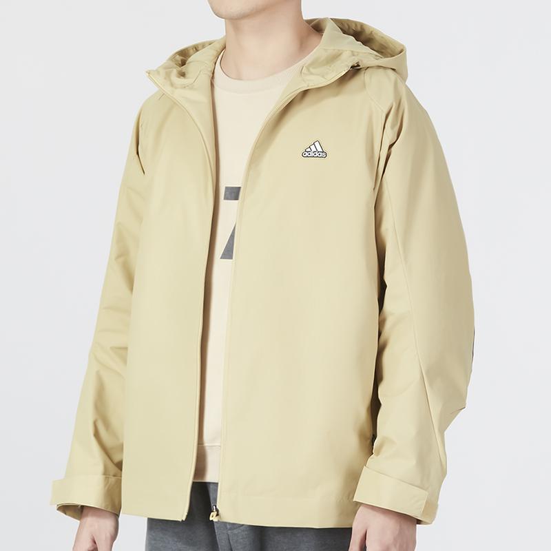 Adidas Solid Color Logo Hooded Jacket Men Outerwear Khaki HY5834