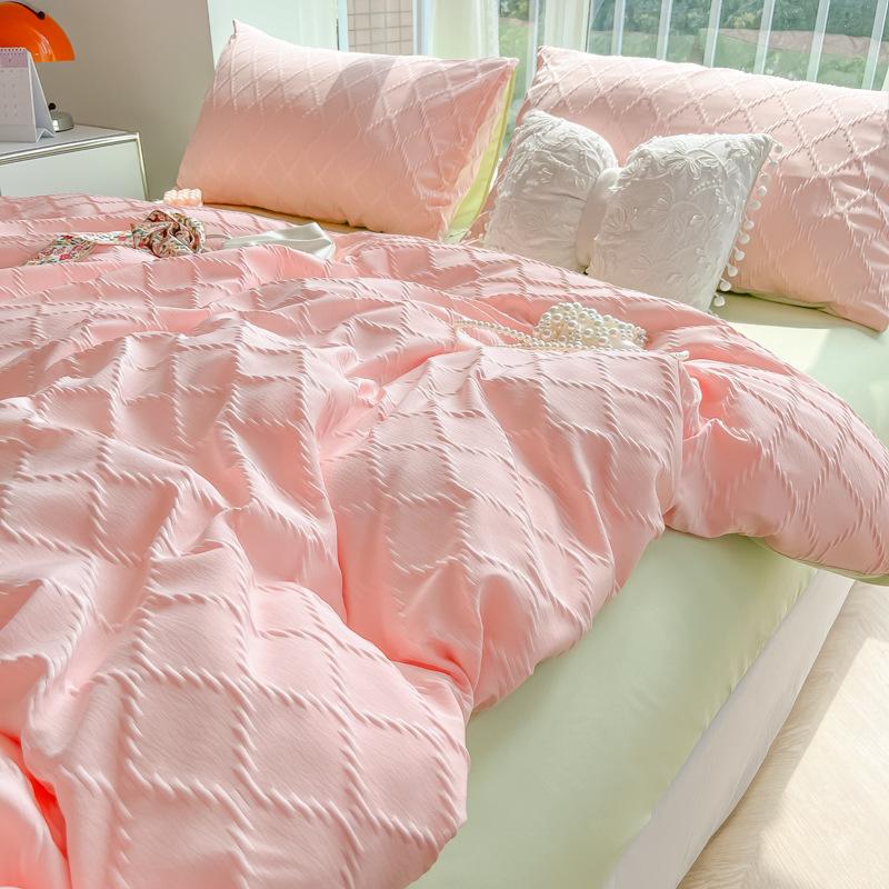 Покрывало из жаккардового стеганого одеяла с ромбовидной сеткой, комплект из четырех предметов, постельное белье, однотонная односпальная простыня, комплект из трех предметов