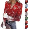 Женская модная повседневная блузка с V-образным вырезом, длинными рукавами и принтом на рождественскую тематику, застегивающаяся на пуговицы