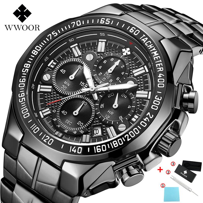Top Brand Luxury Sport Watch For Men Quartz Chronograph Date Luminous Full Steel Wrist Watch