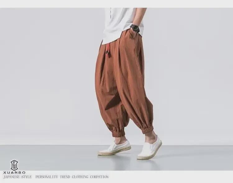 Мужские летние свободные брюки Nine-Point Wide Leg из хлопка и льна
